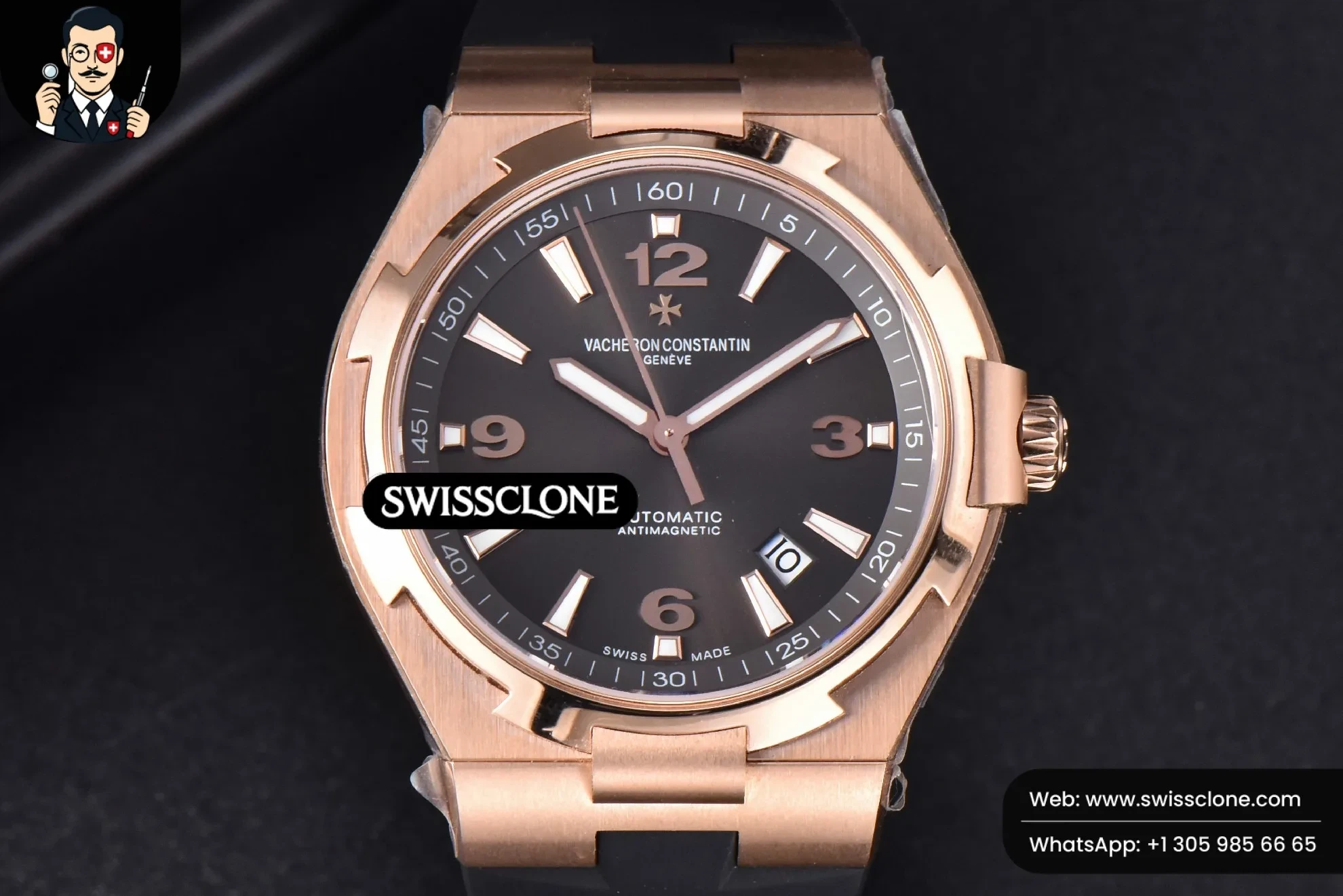 Vacheron Constantin Overseas 47040 MKF 42mm Brown Dial Rubber 9015 - 45-Degree Case Profile & Crown View | 1:1 Swiss Super Clone