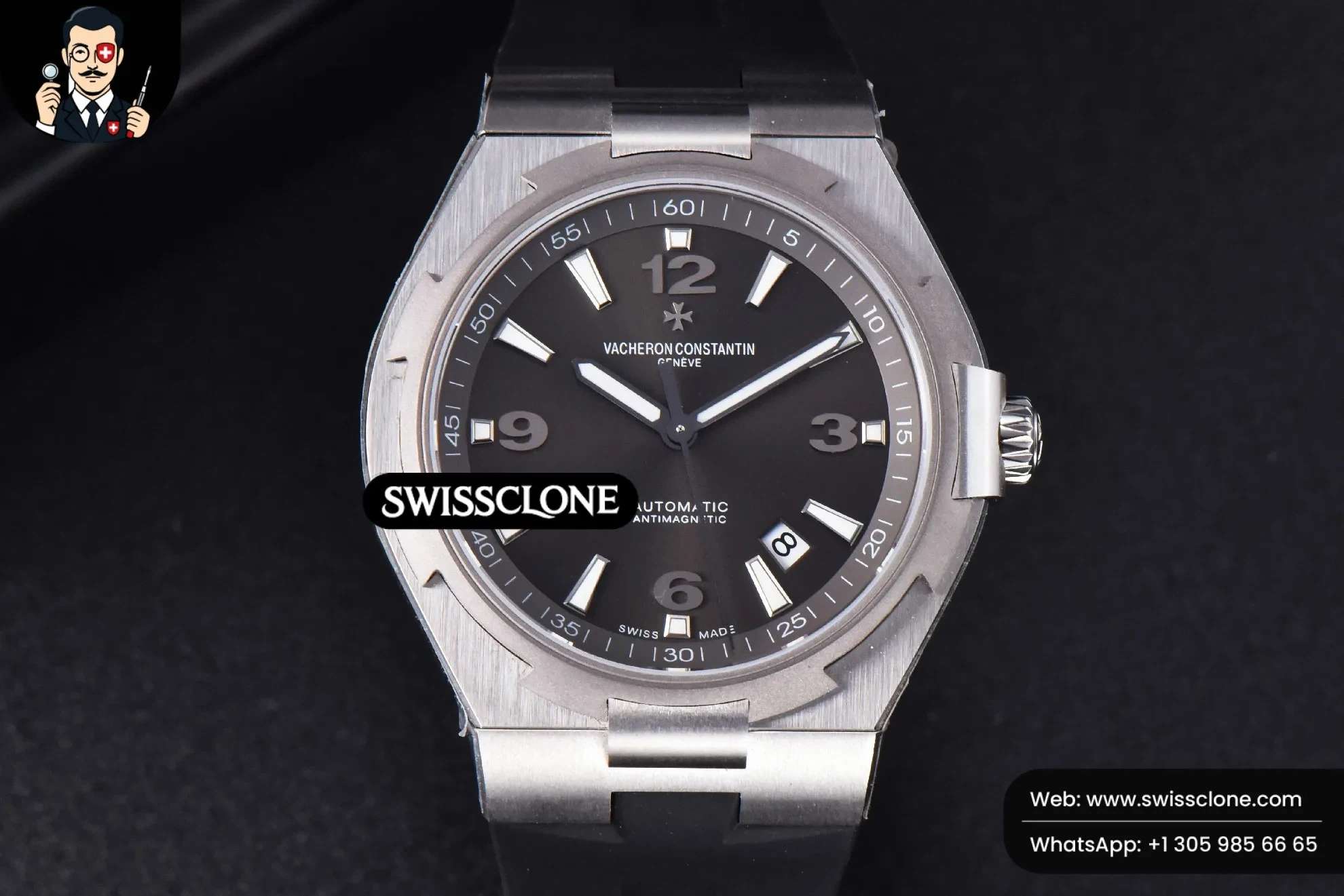 Vacheron Constantin Overseas 47040 MKF 42mm Gray Dial Rubber 9015 - 45-Degree Case Profile & Crown View | 1:1 Swiss Super Clone