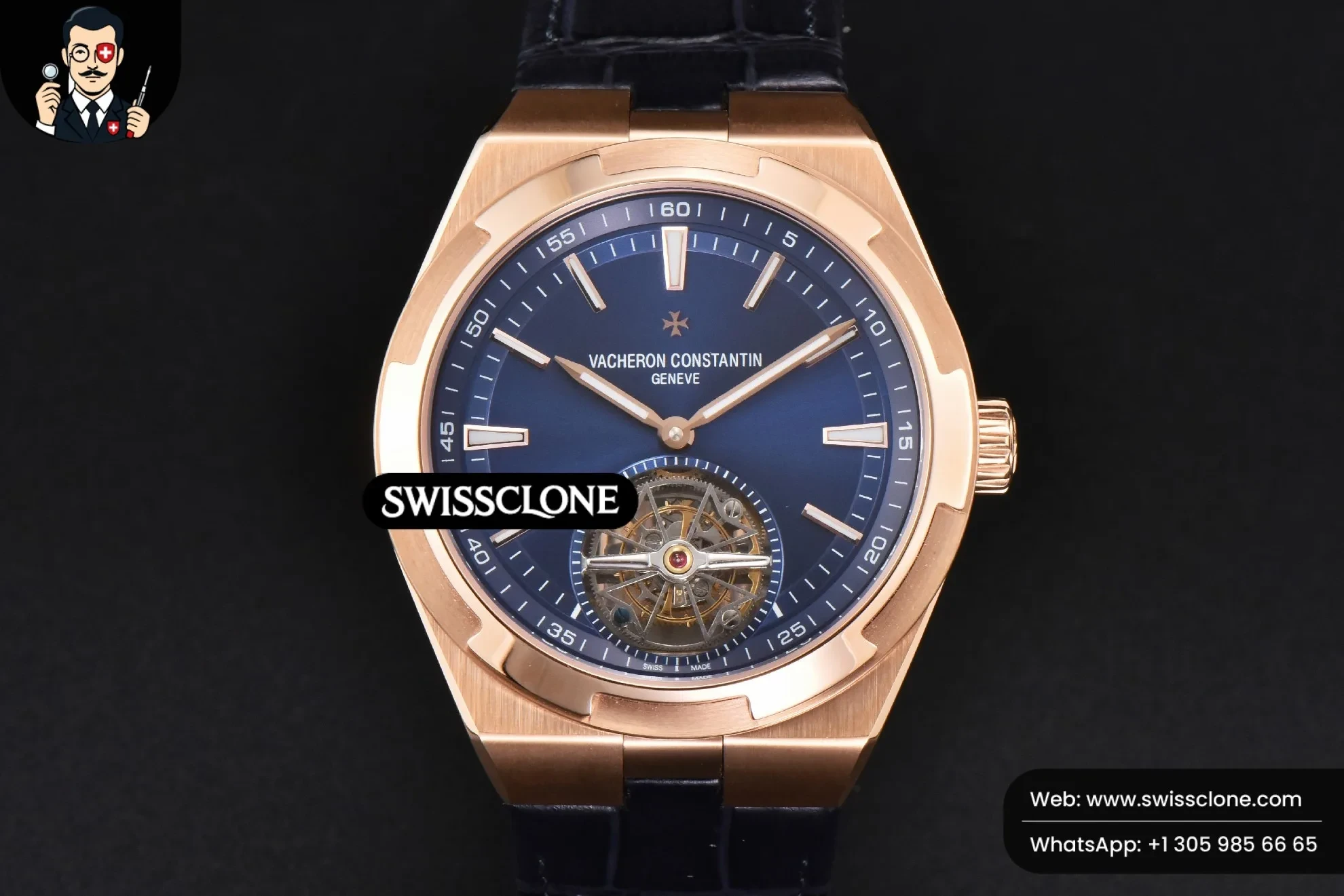 Vacheron Constantin Overseas Tourbillon 6000V 42.5mm BBRF Blue Dial Black Leather Tourb