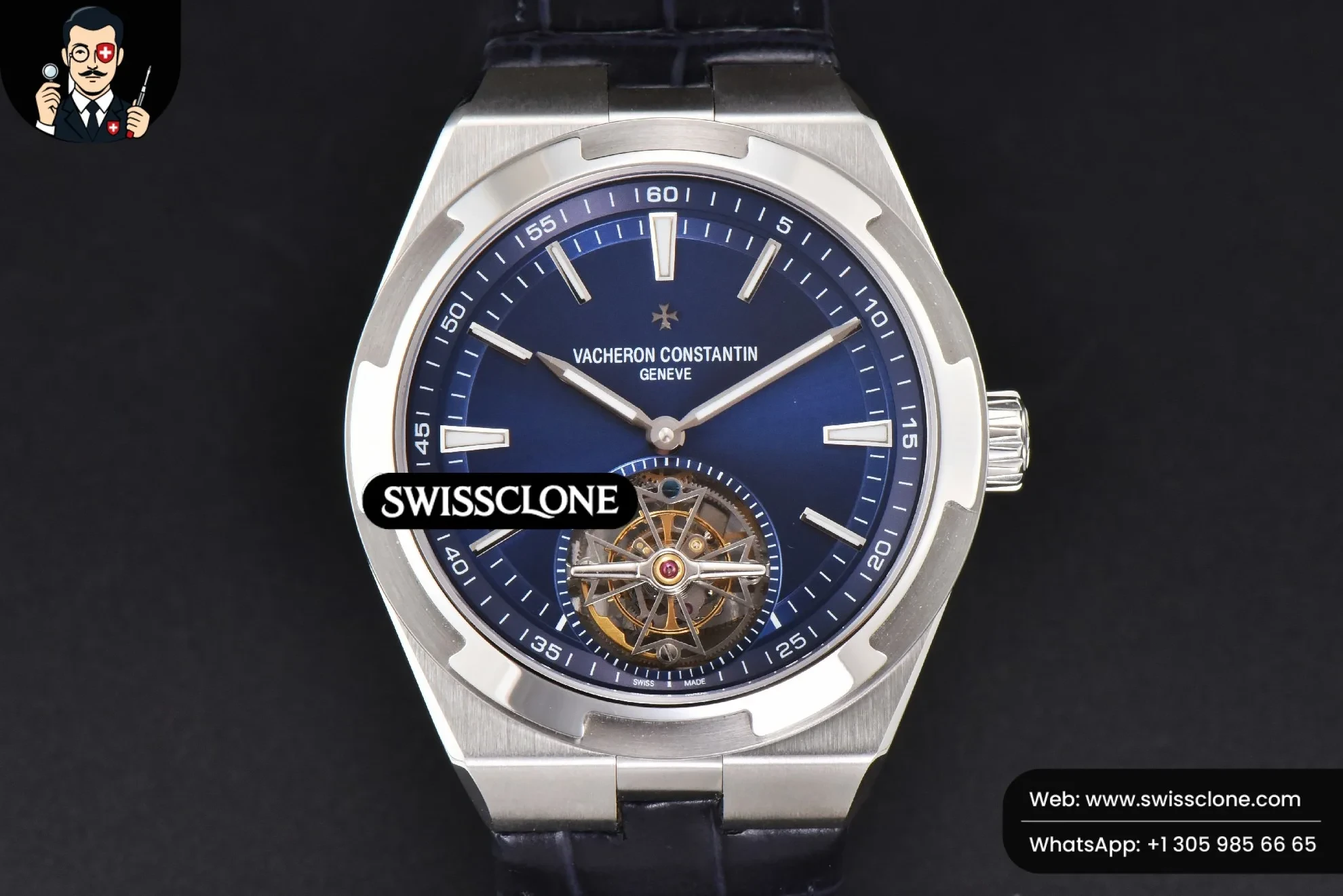 Vacheron Constantin Overseas Tourbillon 6000V 42.5mm BBRF Blue Dial Blue Leather Tourb 1:1 Super Clone - Dial Macro Close-Up