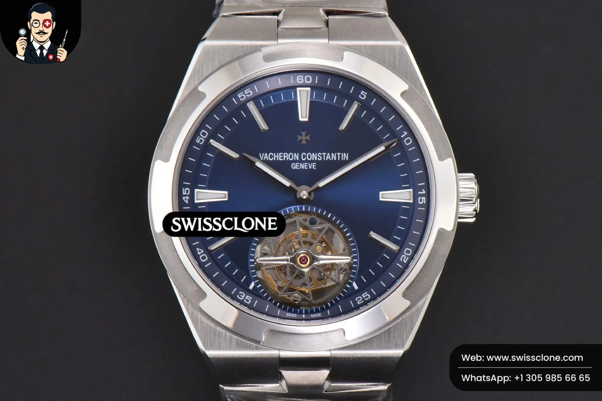 Vacheron Constantin Overseas Tourbillon 6000V 42.5mm BBRF Blue Dial Tourb 1:1 Super Clone - Dial Macro Close-Up