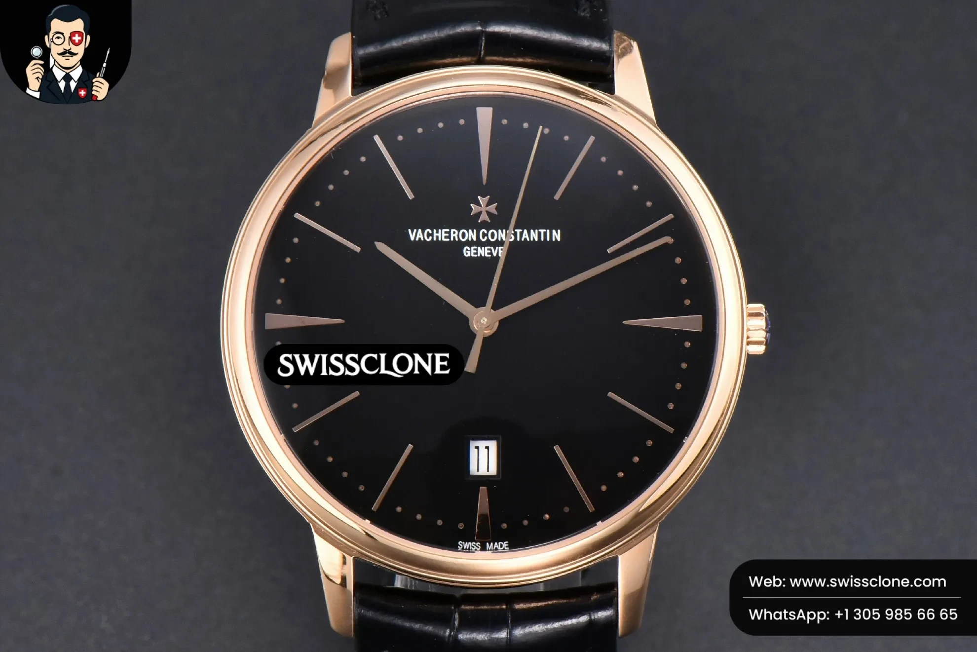 Vacheron Constantin Patrimony Date 40mm Black Dial Black Leather 9015