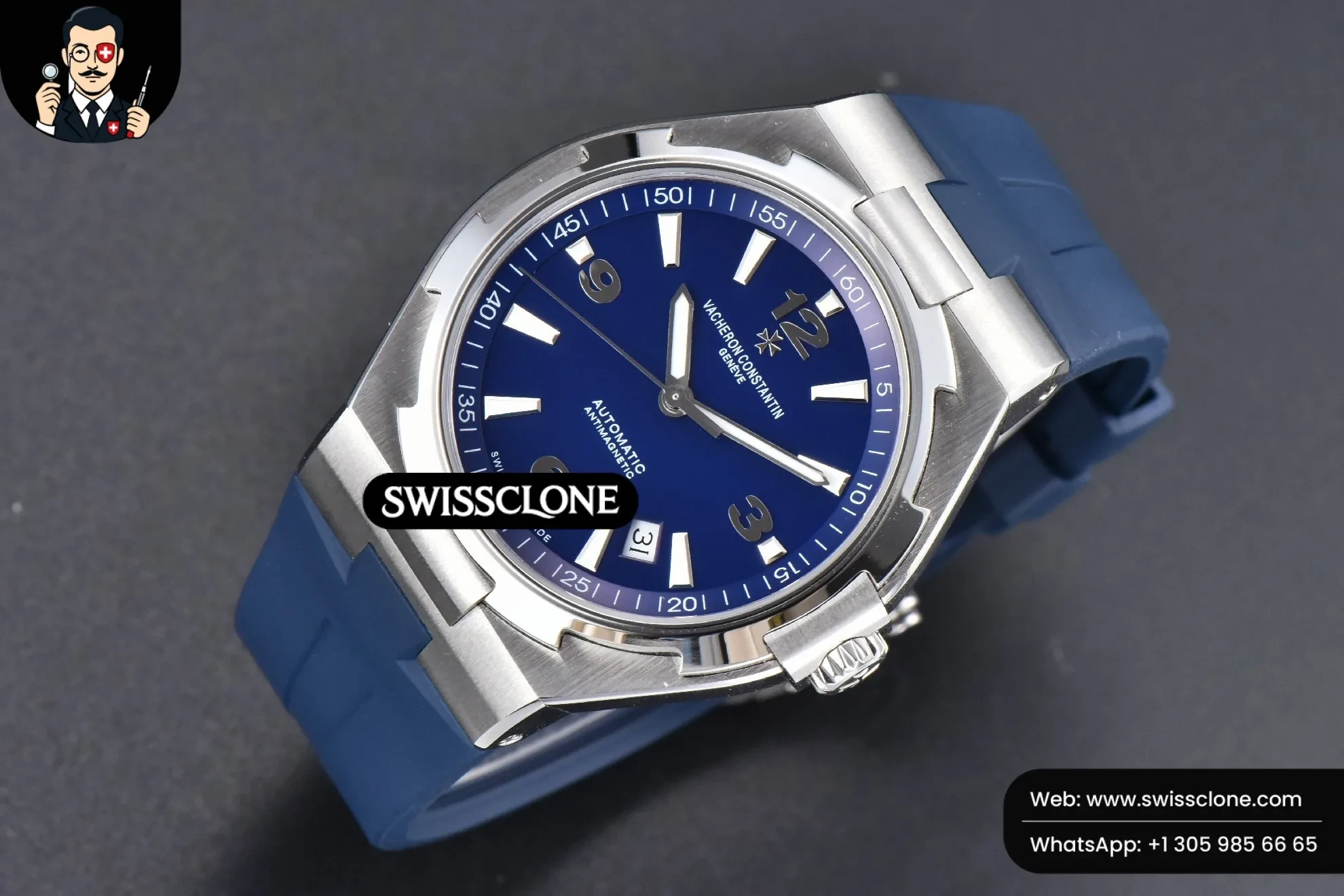 Vacheron Constantin PPF Overseas 47040 42mm Blue Dial Blue Rubber PPF Factory 1:1 Super Clone - Dial Macro Close-Up