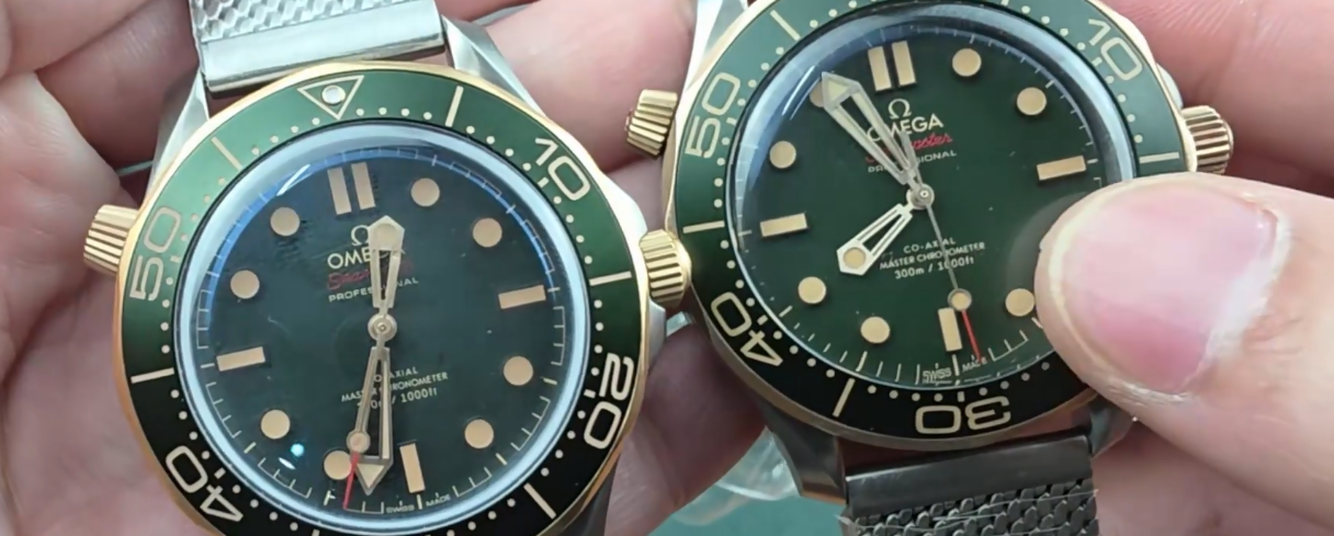 Omega Seamaster Diver 300M Super Clone Review: VSF Co-Axial 8800 Ceramic Wave & NTTD 007 Titanium — Seamaster Bronze Gold Replica Vs Genuine 2 Movement & Case Macro