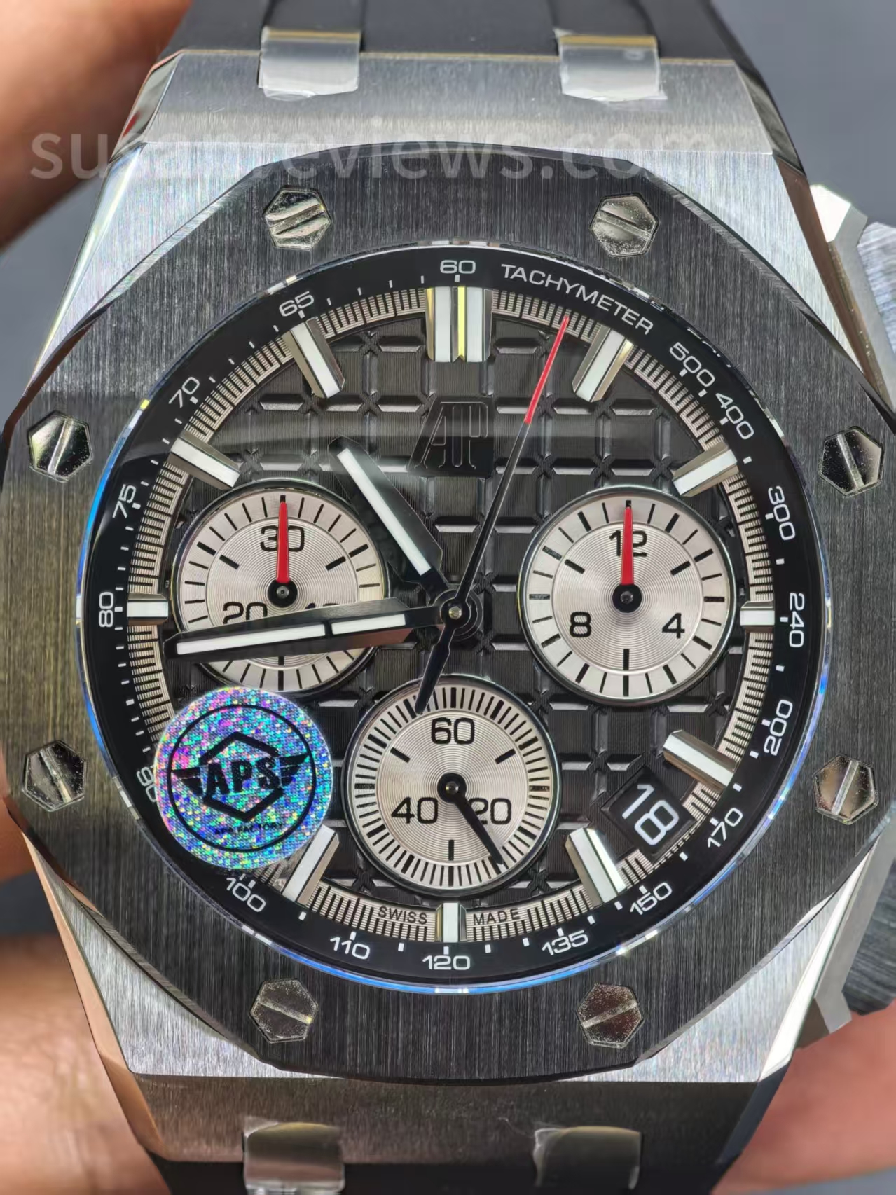 Audemars Piguet Royal Oak Offshore Diver 15720ST & Chrono 26420 Super Clone Review: APSF Cal 4308 — Audemars Piguet 26420 Dial 2 Macro Inspection
